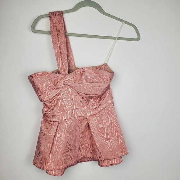 Veronica Beard Sufiana Moire One Shoulder Top Jacquard Blush Blouse Zip Back NWT - Picture 5 of 10